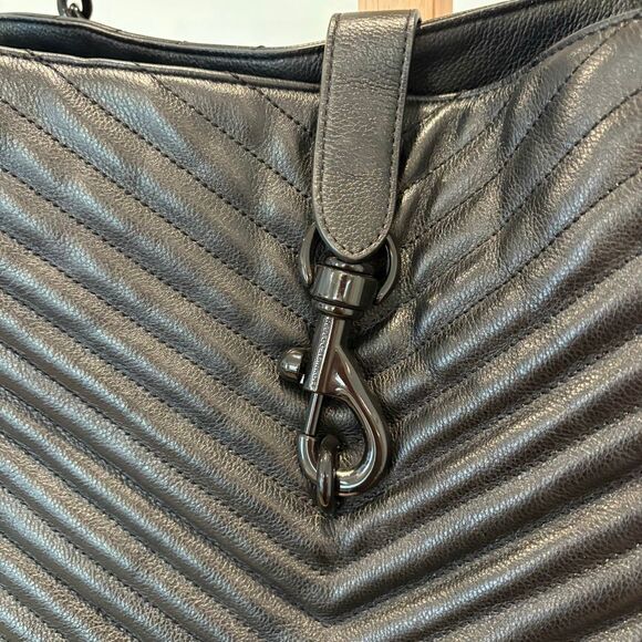Rebecca Minkoff Edie Chevron Quilted Leather Tote Handbag Black $420.00 - Picture 8 of 11